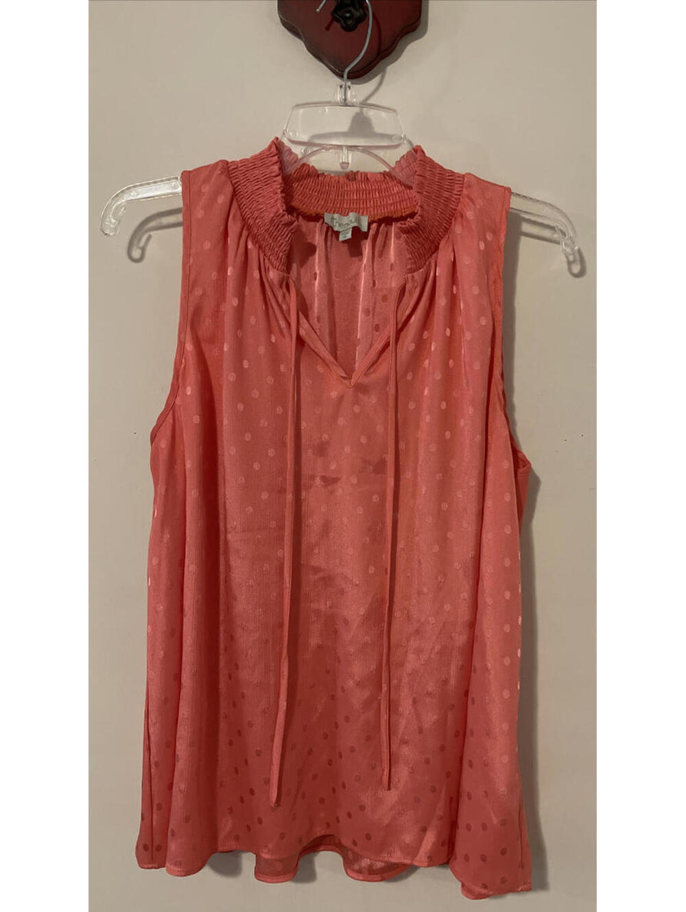 Chenault Womens XL Pink Vneck Sleeveless Tunic-Style Polka-Dot Blouse! A5671